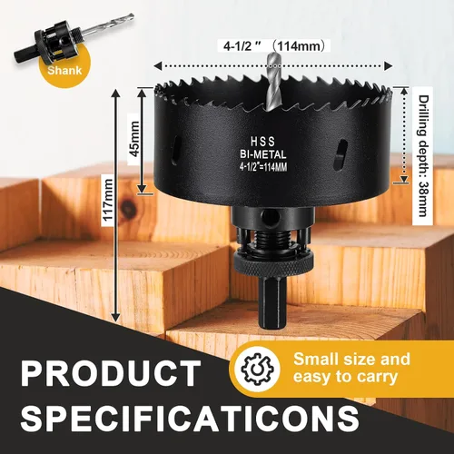Miniatura 2 de Broca de sierra de corona de 4 1/2 pulgadas para metal y madera, cortador de agujeros bimetálico M42 con profundidad de corte de 1.5 pulgadas