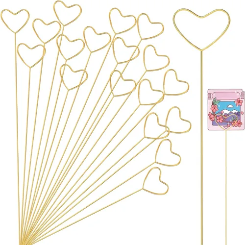 KALIONE 20 tarjeteros de metal con diseño floral, clips de selección de flores en forma de corazón, soportes para números de mesa, tarjeta de metal