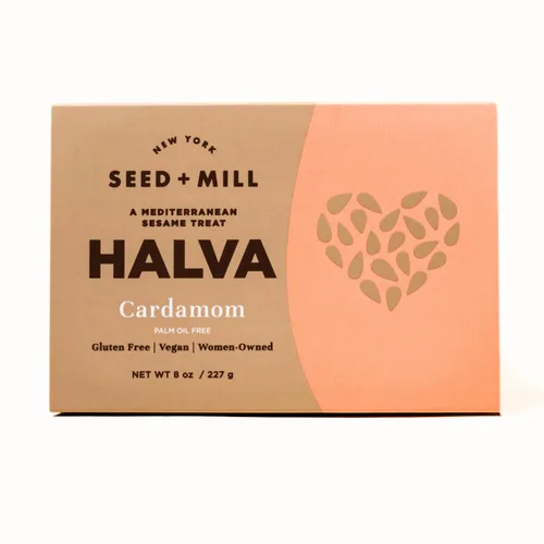 Seed + Mill - Halva - Cardamomo - Vegano, kosher y sin gluten; Disfruta de este dulce suave y dulce hecho de pasta de sésamo y cardamomo - Ideal