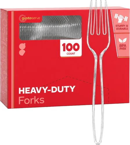 Miniatura 8 de GUSTO [Paquete combinado de 360 unidades] cubiertos básicos de plástico transparente, utensilios desechables pesados, 180 tenedores, 120 cucharas