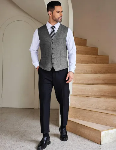 Miniatura 3 de COOFANDY Chaleco de traje casual para hombre, chaleco formal ajustado para negocios, chaleco de deshierbe