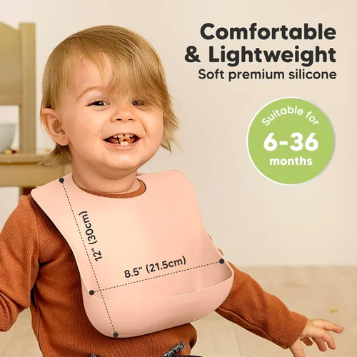 Miniatura 3 de KeaBabies Paquete de 2 baberos de silicona para bebés, niñas y niños, baberos resistentes de grado alimenticio para comer, atrapa alimentos grandes