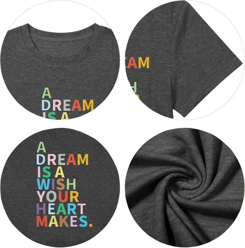 Miniatura 4 de A Dream is A Wish Your Heart Makes Camisa para mujer camisetas divertidas con estampado de letras camisetas casuales de manga corta