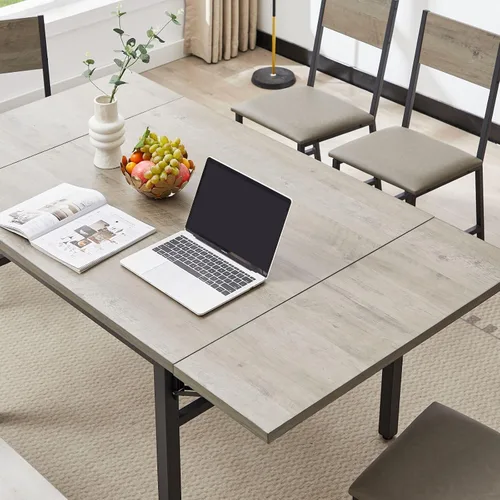 Miniatura 5 de KEVINSPACE Mesa de comedor plegable de 63.2 pulgadas, mesa de comedor extensible de madera MDF, mesa de comedor de hojas colgantes de madera