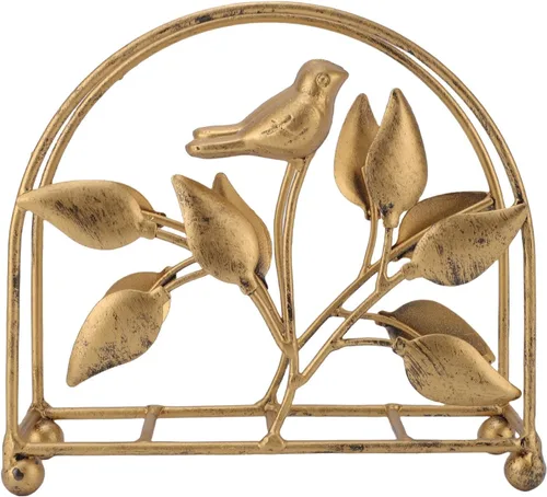 Haofy Servilletero de metal con diseño rústico de pájaro dispensador de pañuelos con acabado dorado vintage para cocina de granja, mesa de comedor,
