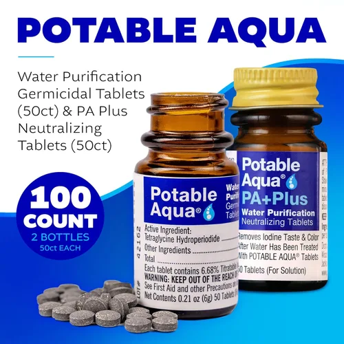 Miniatura 3 de Tabletas de purificación de agua Potable Aqua con PA Plus, solución portátil y efectiva para camping, senderismo, emergencias, desastres naturales