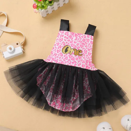 Miniatura 24 de IBTOM CASTLE Vestido de princesa tutú para niña pequeña con estampado de leopardo, dona, ratón, vestido de princesa con funda para pañales, conjunto