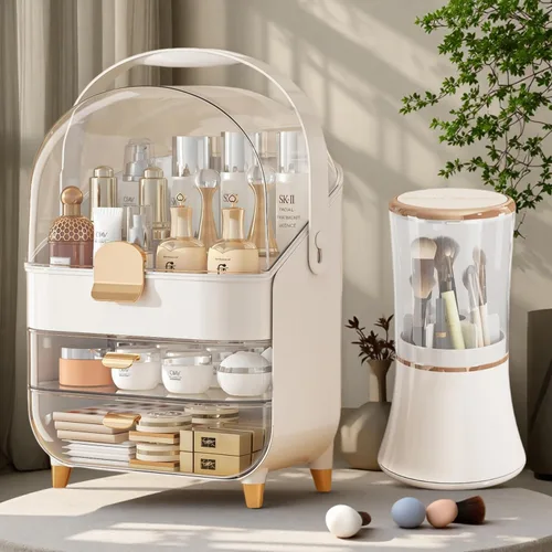 Miniatura 3 de Organizadores de maquillaje para tocador, organizadores de cuidado de la piel, vitrinas de cosméticos con cubierta transparente, regalo para niñas