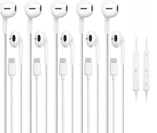 Paquete de 5 auriculares USB C para iPhone 17/16/15 Pro Max iPad Plus TypeC con micrófono control de volumen USBC auriculares con cable USB tipo C