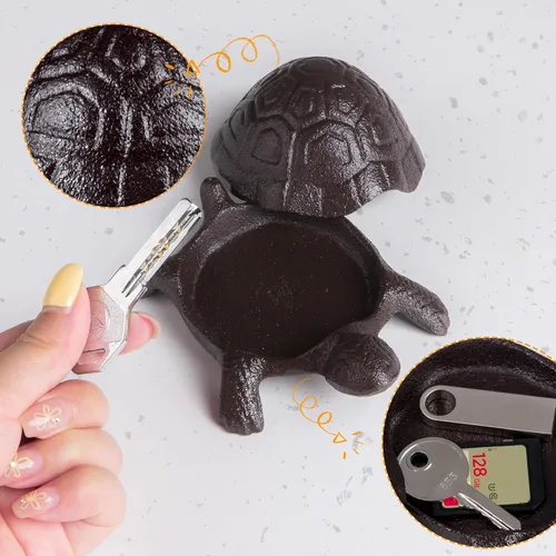 Miniatura 9 de BarGifts Oculta una llave fuera de la falsa llave de roca oculta aspecto de tortuga para jardín o patio, caja de almacenamiento secreta para llaves