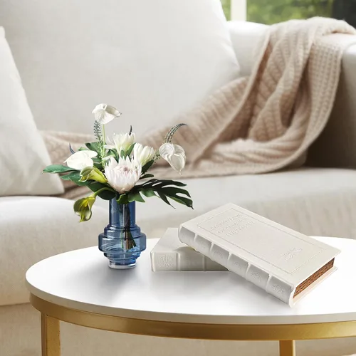 Miniatura 2 de Caja de libros decorativa de madera con cuero sintético blanco para decoración del hogar, mesa de café y estantería - Caja de almacenamiento de moda