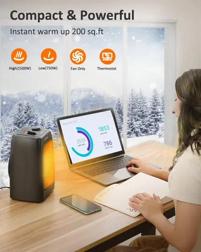 Miniatura 7 de shinic Calentador de espacio para uso en interiores, calentador de espacio de cerámica de 1500 W/900 W, calor rápido en 1s, protección contra