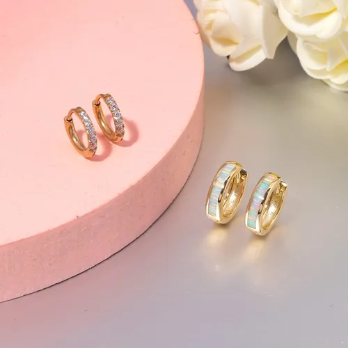 Miniatura 2 de CiNily Aretes Huggie de ópalo con bisagras, chapados en oro, hipoalergénicos, pequeños aretes de aro para mujeres, adolescentes, niñas, hombres