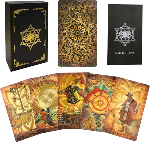 IXIGER Baraja de tarot con guía y caja, juego de 78 cartas de tarot, tarjetas de adivinación para principiantes y expertos (oro esmaltado vintage)