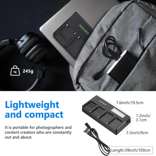 Miniatura 7 de Neewer Cargador de Batería de 4 Canales NP-F con Pantalla LCD y Adaptador de Energía, Compatible con Baterías Li-ion de Sony NP-F550 F570 F750 F770