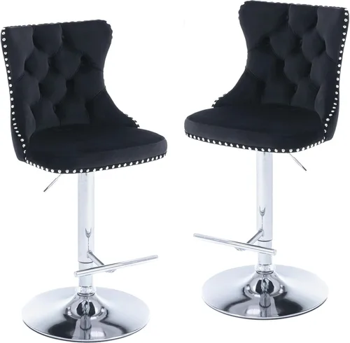 Miniatura 12 de LKTART Juego de 2 taburetes de bar giratorios con altura de asiento ajustable, taburetes de bar tapizados de terciopelo con base cromada