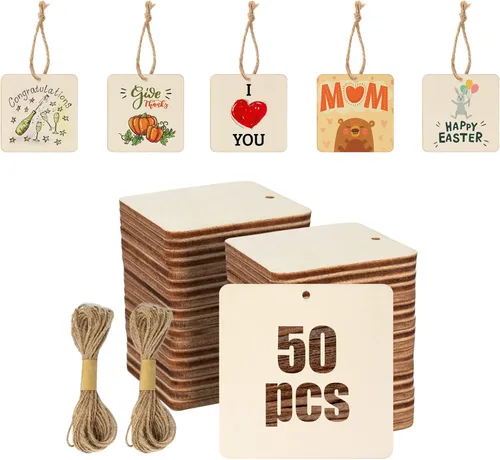 50 etiquetas cuadradas de madera, rebanadas de madera cuadradas sin terminar de 3 x 3 pulgadas, rebanadas de madera cuadradas en blanco con 50pcs 3"