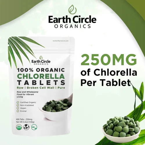 Miniatura 4 de Tabletas orgánicas de Chlorella de 400 unidades Suplemento de clorofila de alta potencia Chlorella Pyrenoidosa pura Pared celular rota