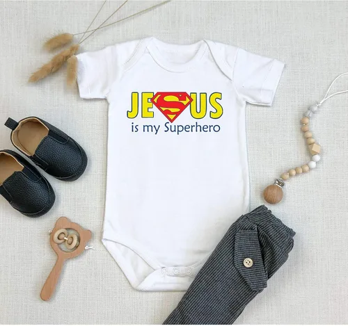 Miniatura 3 de TripleBDesigns Jesus is my Superhero Christian Baptism Religioso - Mameluco para bebé recién nacido