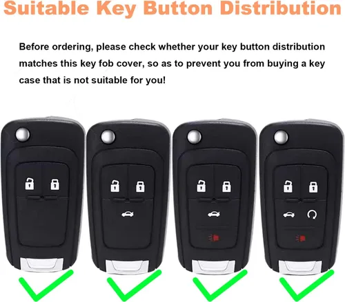 Miniatura 2 de Funda para llavero de Chevy, funda inteligente para llave de coche con llavero para Equinox Cruze Malibu Camaro Impala Spark Sonic, color negro