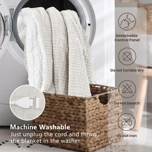 Miniatura 7 de Manta térmica eléctrica Twin Waffle, 62 x 84 pulgadas, manta de calentamiento rápido, 6 niveles de calefacción y 10 horas de apagado automático