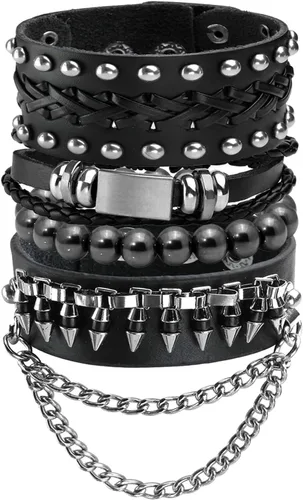 Miniatura 8 de Eigso Pulseras de cuero punk con tachuelas para hombres y mujeres, estilo clásico retro de los años 80, remaches, pulseras para hombre y mujer