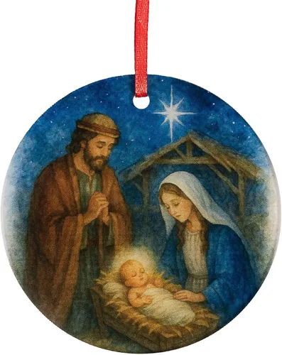 Escena de Nacimiento de la Sagrada Familia Adorno de Acrílico - Decoración Católica y Cristiana para Navidad - Estrella de Belén, Adornos