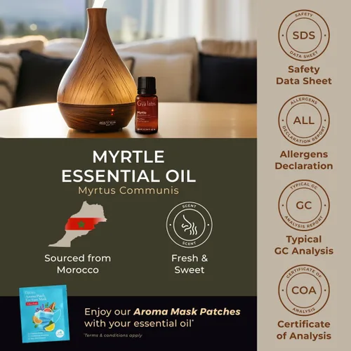 Miniatura 6 de Gya Labs - Aceite esencial de mirto para respirar, aceite de mirto natural para el sueño y el estrés, 100 % puro, de grado terapéutico
