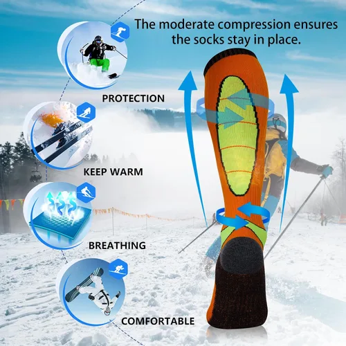 Miniatura 4 de Hylaea Calcetines de esquí de lana merina, calcetines de clima frío para snowboard, nieve, invierno, calcetines térmicos hasta la rodilla