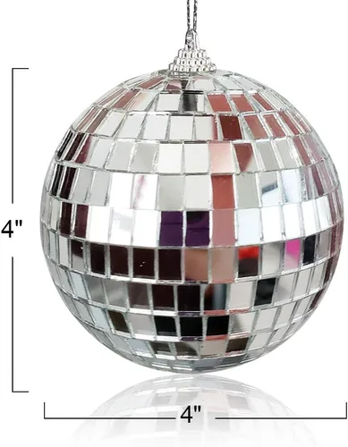 Miniatura 3 de ArtCreativity Bola de discoteca de espejo de 4 pulgadas, bola de discoteca plateada con cuerda para colgar para fiestas, cumpleaños y bodas