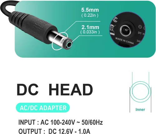 Miniatura 6 de Cargador de pistola de masaje 12v ~ 12.6v 1.0A cargador para pistola de masaje 12.6v cable de alimentación interruptor fuente de alimentación