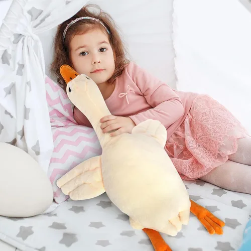 Miniatura 6 de Peluche de Ganso de 30 Pulgadas con Peso Juguete de Felpa de 3.2 Libras Cisne Blanco Almohada Suave de Felpa para Dormir Juguetes de Animales