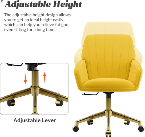 Miniatura 5 de YISHENG Silla de escritorio de oficina de terciopelo con base dorada, con ruedas, moderna altura ajustable de 360 grados, giratorias, tapizadas