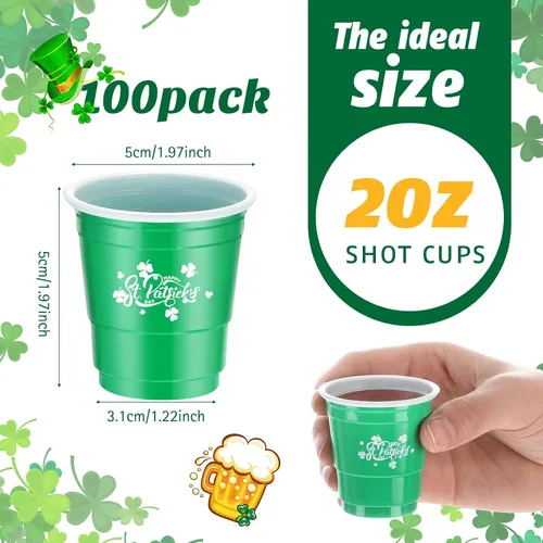 Miniatura 2 de Gerrii 100 vasos de chupito de 2 onzas para el día de San Patricio, desechables de plástico, regalos de fiesta de San Patricio para cumpleaños