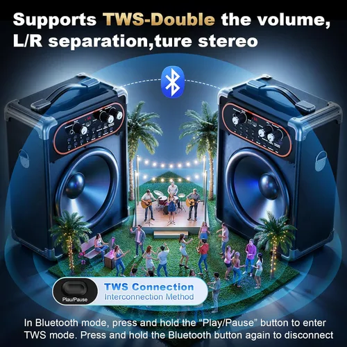 Miniatura 7 de HWWR Máquina de karaoke con 2 micrófonos, altavoz de karaoke portátil Bluetooth 5.3 para eventos al aire libre, reuniones y fiestas, sistema PA