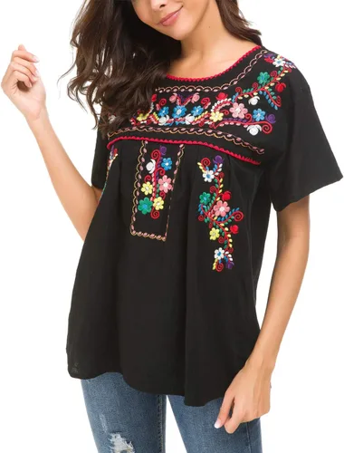 Miniatura 9 de YZXDORWJ - Cómoda blusa mexicana bordada de verano y sin mangas para mujer