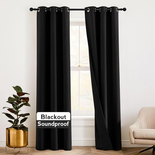 Miniatura 77 de RYB HOME 3 en 1 insonorizadas - oscurecedoras - cortinas de lino con aislamiento, cortinas de ahorro de energía con bloqueo de ruido para Lino blanco