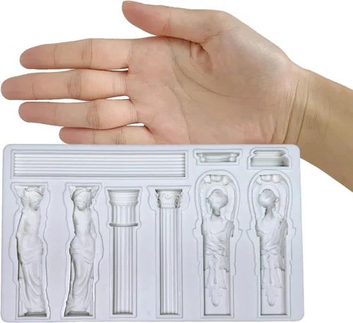 Miniatura 5 de Columna romana, escultura de diosa, pilares de mármol griego, Bas Relief retro, fondant, artesanía de azúcar, decoración de pasteles, moldes