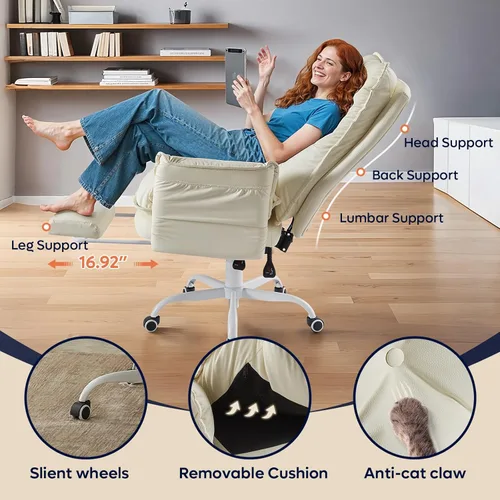 Miniatura 5 de Bestier Silla Criss Cross con reposapiés, Silla de oficina de espalda alta con piernas cruzadas y brazos abatibles y asiento ancho, reclinable 135°