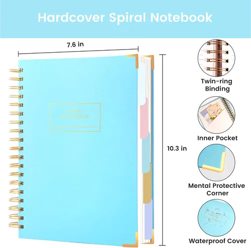 Miniatura 7 de Cuaderno de espiral de tapa dura con pestañas de 8 x 10 pulgadas, diarios grandes con líneas en espiral para mujeres con divisores, 240 páginas, D
