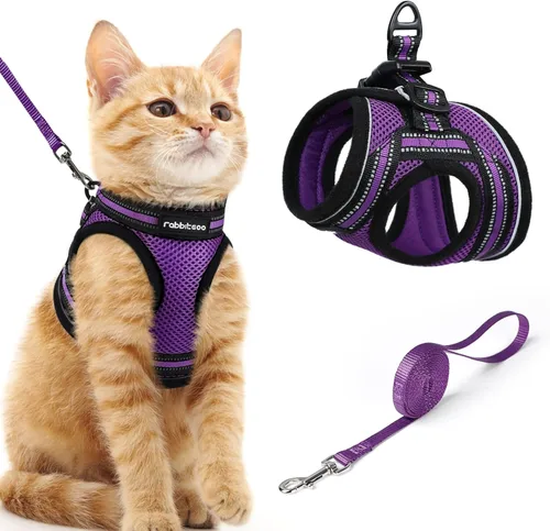 Miniatura 16 de rabbitgoo Juego de arnés y correa para gatos para caminar a prueba de escape, chaleco suave ajustable para gatitos con tira reflectante para gatos