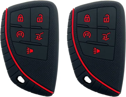 Miniatura 6 de Funda de silicona para llavero inteligente de 5 botones para GMC Sierra 1500 Chevy Silverado 1500 2500HD 3500HD (negro con rojo + negro con blanco)