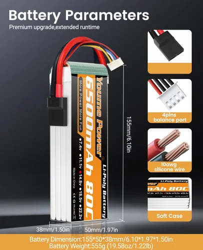 Miniatura 4 de 4S Lipo Battery 6500mAh 14.8V Lipo Battery 80C Funda blanda con conector TR, enchufe compatible con 1/7 1/8 Maxx X-Maxx RC coches, camiones
