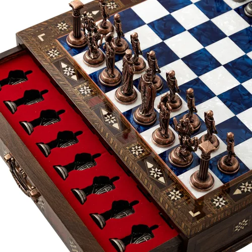 Miniatura 13 de Juego de ajedrez de madera de lujo con piezas metálicas del ejército británico, tablero de ajedrez de nogal hecho a mano con almacenamiento, regalo