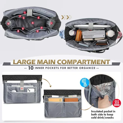 Miniatura 3 de RAINSMORE Bolsa de mano para profesores, bolsa de computadora portátil de 15.6 pulgadas para mujer, bolsas de trabajo, bolsa de enfermera, bolsa
