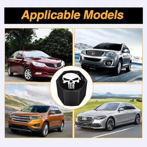 Miniatura 6 de Ajxn Paquete de 4 tapas de válvula de neumático con calavera para rueda de coche, cubiertas herméticas a prueba de polvo, tapas universales