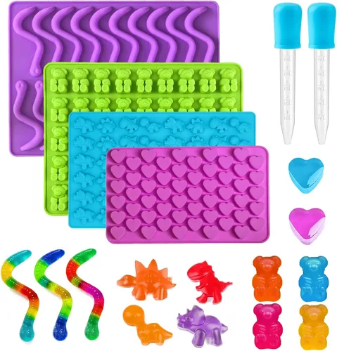 Miniatura 14 de Moldes redondos para caramelos de gomitas, 220 moldes de silicona para caramelos con 2 cuentagotas para caramelos duros, gomitas, caramelos