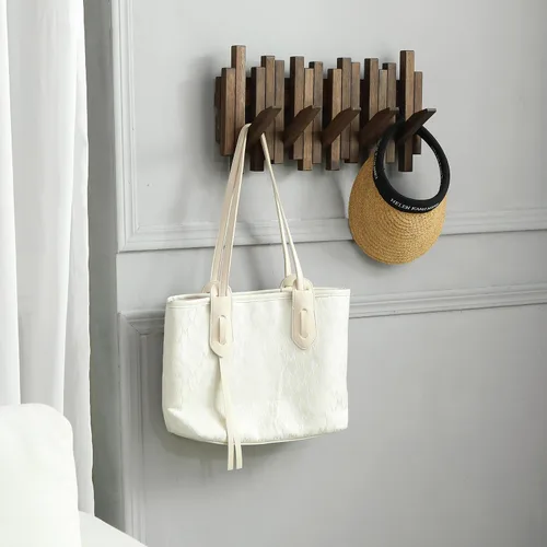 Miniatura 2 de Perchero de madera natural para piano de pared Perchero de pared Perchero de pared abatible con 5 ganchos Perchero de entrada, hecho de madera