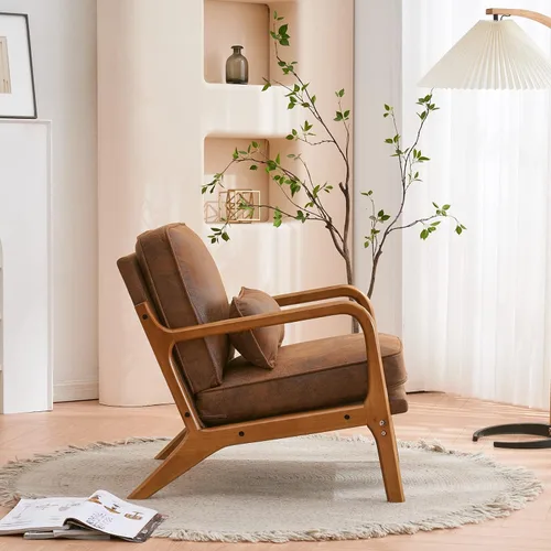 Miniatura 6 de Silla decorativa con respaldo medio, respaldo inclinado, cómodo cojín extraíble, asiento tapizado, sillón de mediados de siglo, sillón de ocio