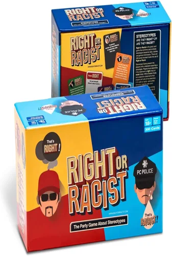 Juego de fiesta para adultos con texto en inglés "Right or Racist", ideal como regalo de cumpleaños